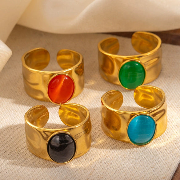Light Luxury Titanium Steel Ring Plated With Gold Multicolor U Shape Opening Adjustable Ring For Women