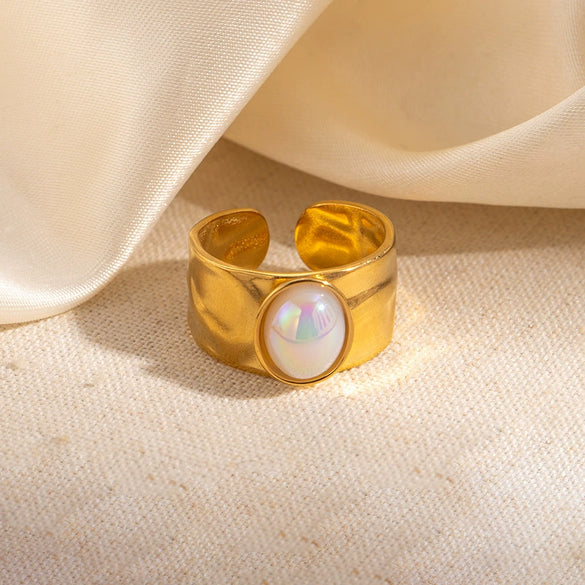 Light Luxury Titanium Steel Ring Plated With Gold Multicolor U Shape Opening Adjustable Ring For Women