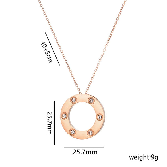Light Luxury Titanium Steel Round Zircon Geometric Necklace For Women Non Fading Elegant Sweater Chain With O Chain Simple Design