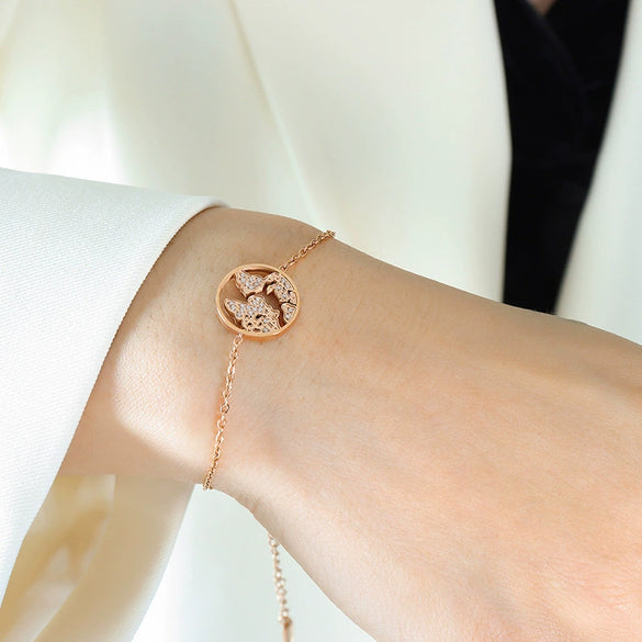 Light Luxury 316L Stainless Steel Zircon Map Necklace And Bracelet Set With Electroplating For Women