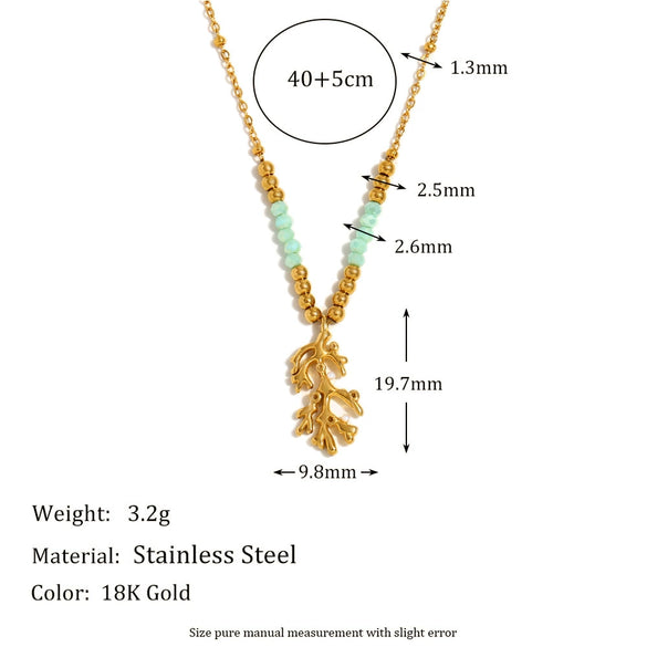 Light Luxury Tree Branch Green Fresh Necklace And Bead Natural Stone Bracelet In Stainless Steel With Electroplating Geometric Shape