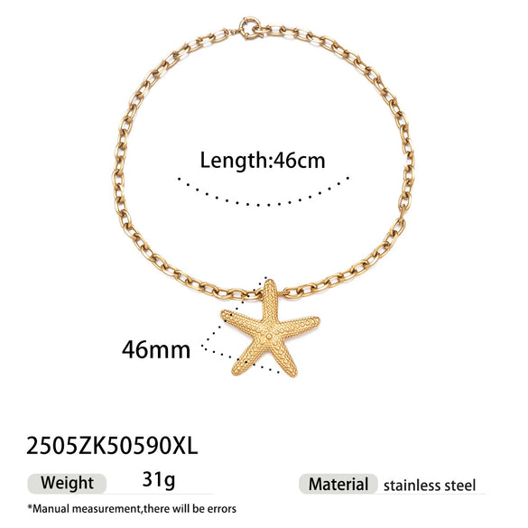 Light Luxury Trendy All Match Conch Sea Star Sun Necklace Made Of 18K Gold And Stainless Steel