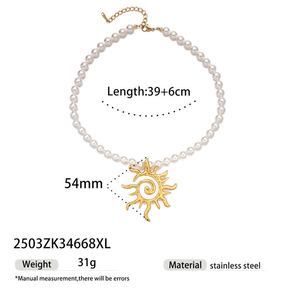 Light Luxury Trendy All Match Conch Sea Star Sun Necklace Made Of 18K Gold And Stainless Steel