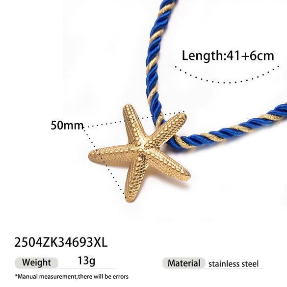 Light Luxury Trendy All Match Conch Sea Star Sun Necklace Made Of 18K Gold And Stainless Steel