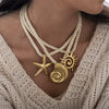 Light Luxury Trendy All Match Conch Sea Star Sun Necklace Made Of 18K Gold And Stainless Steel
