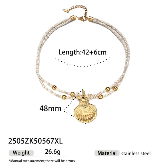 Light Luxury Trendy All Match Conch Sea Star Sun Necklace Made Of 18K Gold And Stainless Steel