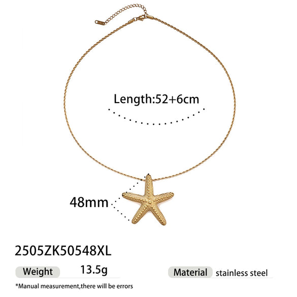 Light Luxury Trendy All Match Conch Sea Star Sun Necklace Made Of 18K Gold And Stainless Steel