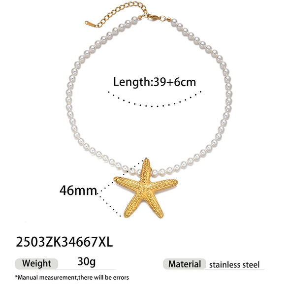 Light Luxury Trendy All Match Conch Sea Star Sun Necklace Made Of 18K Gold And Stainless Steel