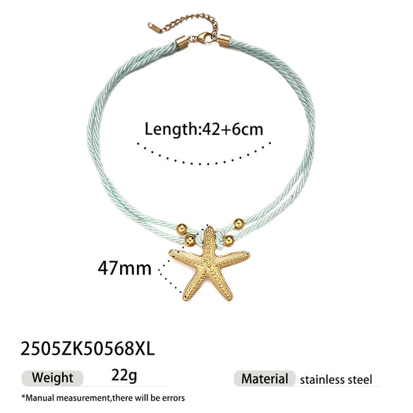 Light Luxury Trendy All Match Conch Sea Star Sun Necklace Made Of 18K Gold And Stainless Steel