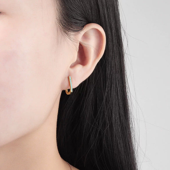 Light Luxury U Shaped Geometric Blue Turquoise Earrings In S925 Sterling Silver With Electroplated Finish