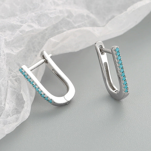 Light Luxury U Shaped Geometric Blue Turquoise Earrings In S925 Sterling Silver With Electroplated Finish