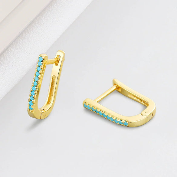 Light Luxury U Shaped Geometric Blue Turquoise Earrings In S925 Sterling Silver With Electroplated Finish