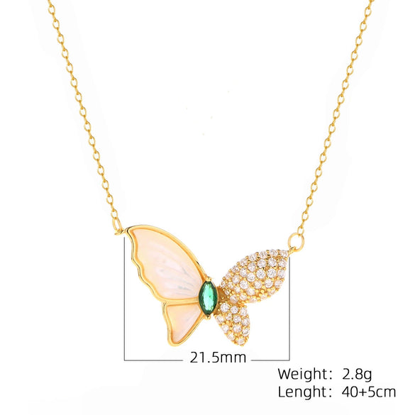 Light Luxury Women's Necklace S925 Silver With Fritillaria Butterfly Animals Pattern Electroplated