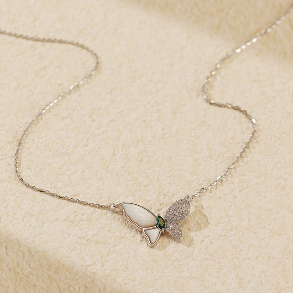 Light Luxury Women's Necklace S925 Silver With Fritillaria Butterfly Animals Pattern Electroplated