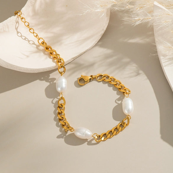 Light Luxury Women's Pearl Bracelets Geometric Stainless Steel Electroplated Accessories