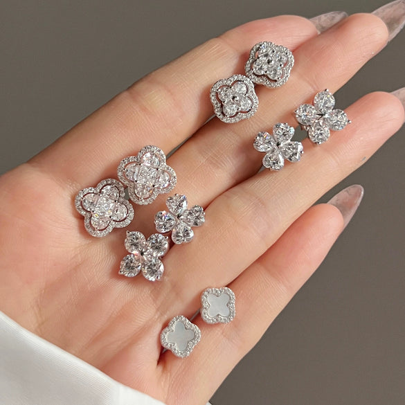 Light Luxury Women's S925 Sterling Silver Flowerpatterned Electroplated Earrings