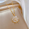 Light Luxury Women's Sunflower Pattern Titanium Steel Water Wave Chain Necklace With Electroplating