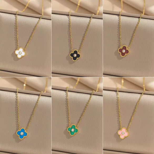 Light Luxury Women's Titanium Steel Collarbone Necklace With Lucky Fourleaf Clover Pendant And O Shaped Chain Vacuum Furnace Electroplated