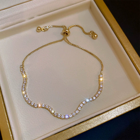 Light Luxury Zircon Adjustable Copper Bracelet With Geometric Design