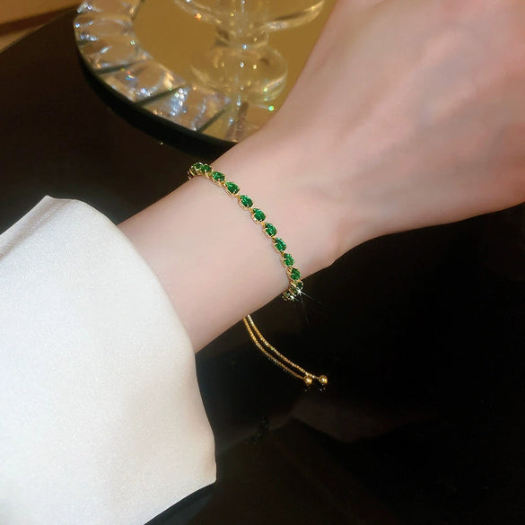 Light Luxury Zircon Adjustable Copper Bracelet With Geometric Design