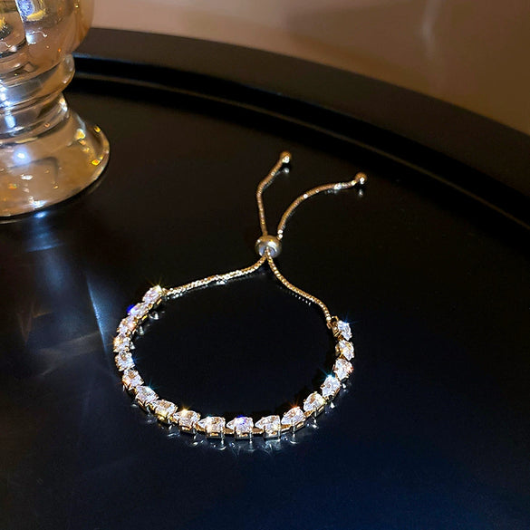 Light Luxury Zircon Adjustable Copper Bracelet With Geometric Design