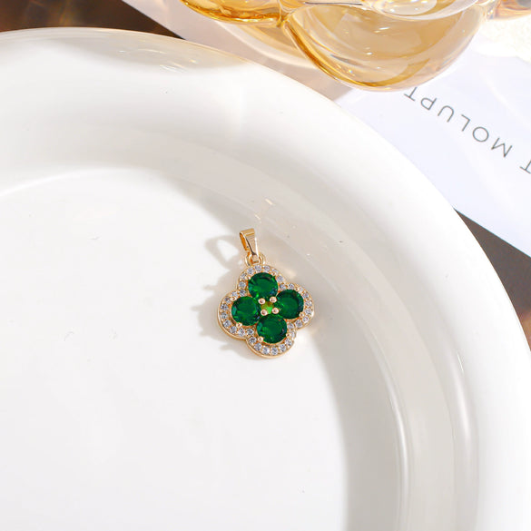 Light Luxury Zircon Four Leaf Clover Pendant Necklace Inlay Flower Style Jewelry Accessory