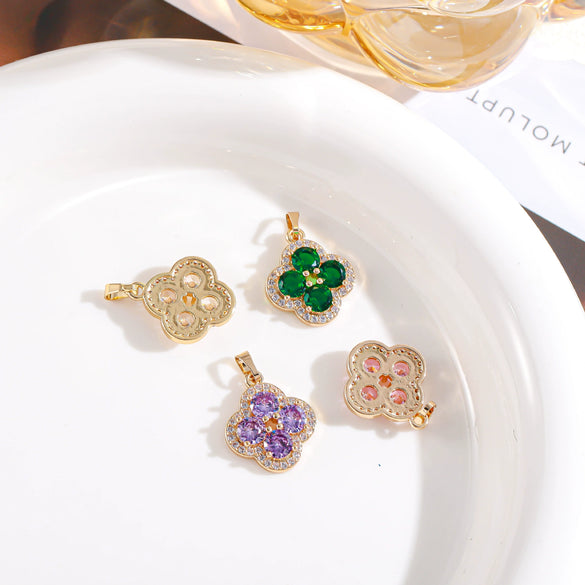Light Luxury Zircon Four Leaf Clover Pendant Necklace Inlay Flower Style Jewelry Accessory