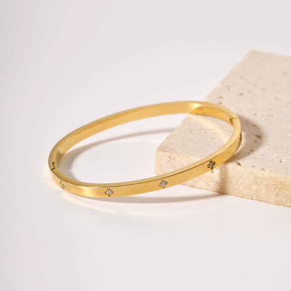 Light Luxury Zircon Golden Titanium Stainless Steel Bracelet With Geometric Style And Electroplating Treatment