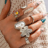 Liquid Lava Flower Open Ring With Baroque Imitation Pearl And Gemstone Inlaid Zinc Alloy Geometric Pattern Electroplating For Women