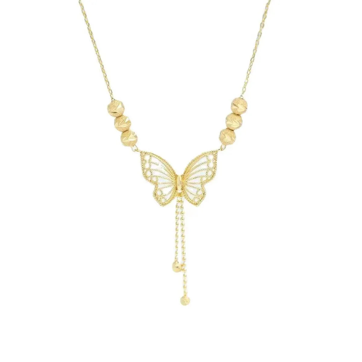 Live Hot Butterfly Tassel Titanium Steel Necklace Women's Fashion Dignified Hollow Five Lucky Beads Butterfly Clavicle Chain Necklace