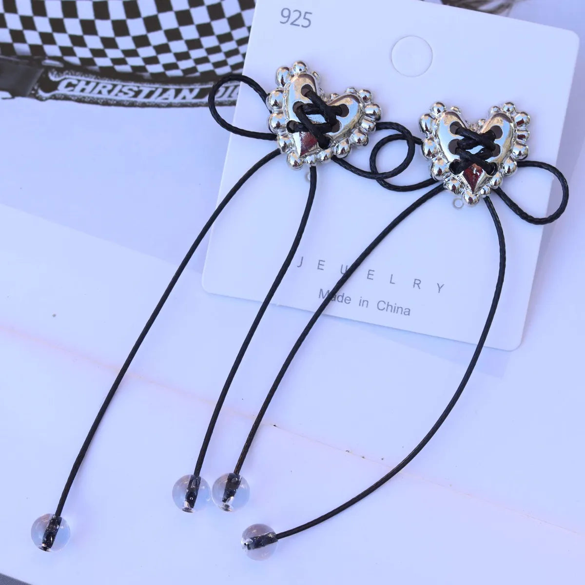 Lolita Heart Shape Bow Knot Alloy Glass Women's Drop Earrings