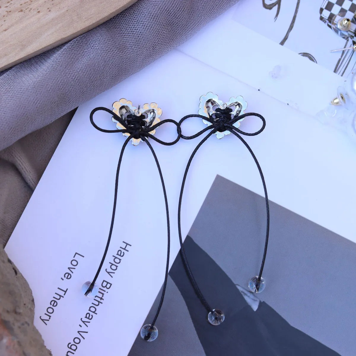 Lolita Heart Shape Bow Knot Alloy Glass Women's Drop Earrings