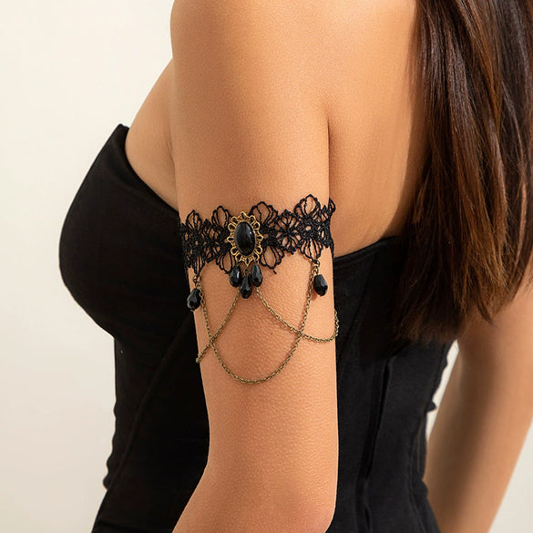 Lolita Lace Imitation Crystal Handmade Arm Chain Leg Chain With Water Drop Tassel And Flower Pattern Gothic Style Jewelry For Women