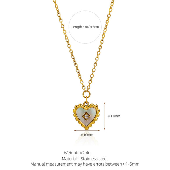 Lolita Vintage Lace Love Double Sided Shell Diamond Pendant Titanium Steel Heart Shaped Necklace