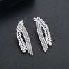 Long Branchshaped Geometric Copper Drop Earrings With Crystal Zircon Inlay And Electroplated Finish For Women