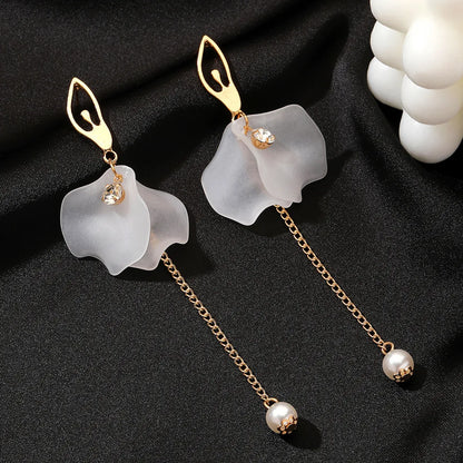 Long Crystal Petal Tassel Earrings