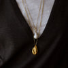 Long Geometric Glass Pearl Necklace In Stainless Steel With Vacuum Gold Plating For Women