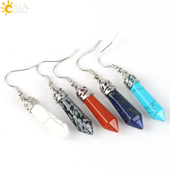 Long Hexagonal Prism Natural Crystal Gem Earrings For Women Personality Style Statement Jewelry