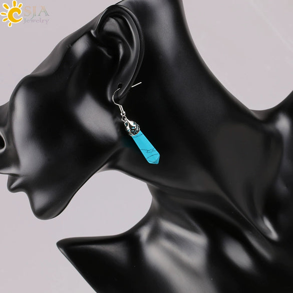 Long Hexagonal Prism Natural Crystal Gem Earrings For Women Personality Style Statement Jewelry