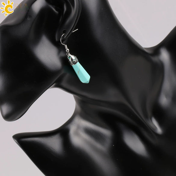 Long Hexagonal Prism Natural Crystal Gem Earrings For Women Personality Style Statement Jewelry