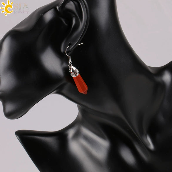 Long Hexagonal Prism Natural Crystal Gem Earrings For Women Personality Style Statement Jewelry