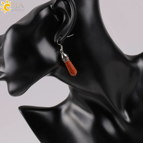 Long Hexagonal Prism Natural Crystal Gem Earrings For Women Personality Style Statement Jewelry