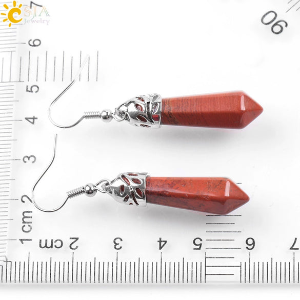 Long Hexagonal Prism Natural Crystal Gem Earrings For Women Personality Style Statement Jewelry