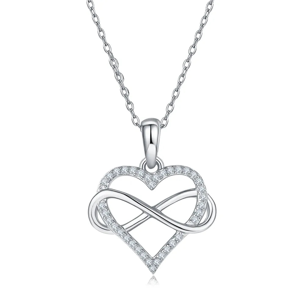 Long-Lasting Plated Moissanite Cable Chain Hollow Out Inlay Infinity Heart Shape FDJZ-056-Moissanite Pendant Necklace