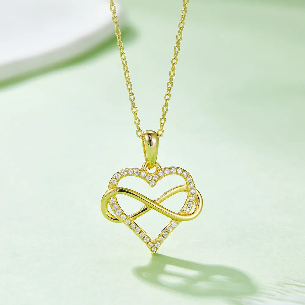 Long-Lasting Plated Moissanite Cable Chain Hollow Out Inlay Infinity Heart Shape FDJZ-056-Moissanite Pendant Necklace