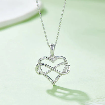 Long-Lasting Plated Moissanite Cable Chain Hollow Out Inlay Infinity Heart Shape FDJZ-056-Moissanite Pendant Necklace