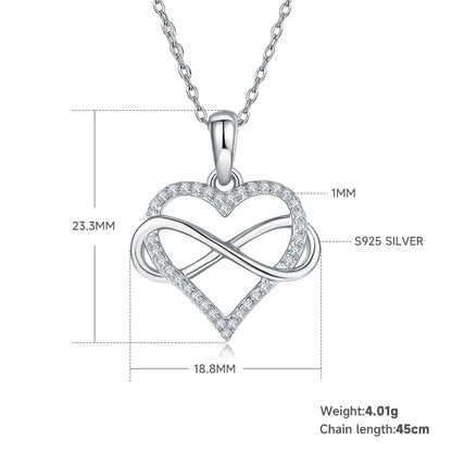 Long-Lasting Plated Moissanite Cable Chain Hollow Out Inlay Infinity Heart Shape FDJZ-056-Moissanite Pendant Necklace