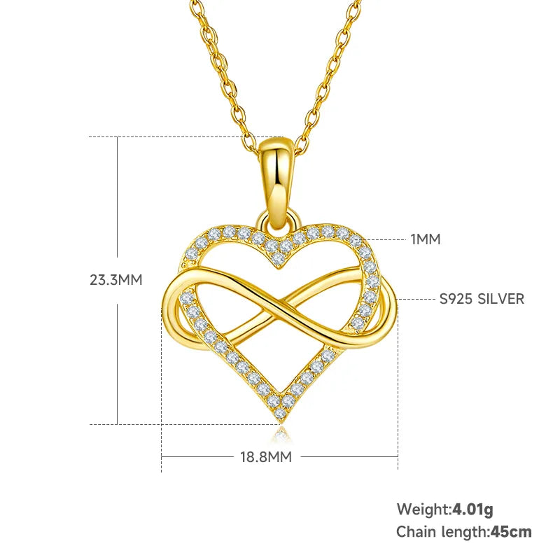 Long-Lasting Plated Moissanite Cable Chain Hollow Out Inlay Infinity Heart Shape FDJZ-056-Moissanite Pendant Necklace