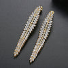 Long Leaf Geometric Copper Zircon Drop Earrings For Women With Electroplated Finish And Statement Fashion Design
