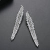 Long Leaf Geometric Copper Zircon Drop Earrings For Women With Electroplated Finish And Statement Fashion Design
